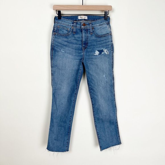 Madewell High Rise Petite Stovepipe Slim Straight Jeans Distressed Frayed Hem 25 - Picture 5 of 14